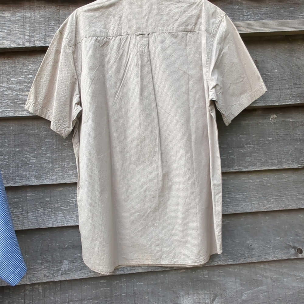 Columbia Mens Large Short Sleeve Button Up Cotton Shirt Plaid Tan and White - Picture 8 of 11